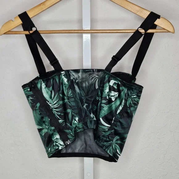 Victoria's Secret Very Sexy Palm Print Corset Bustier Top Rhinestone Black Green - Picture 4 of 7